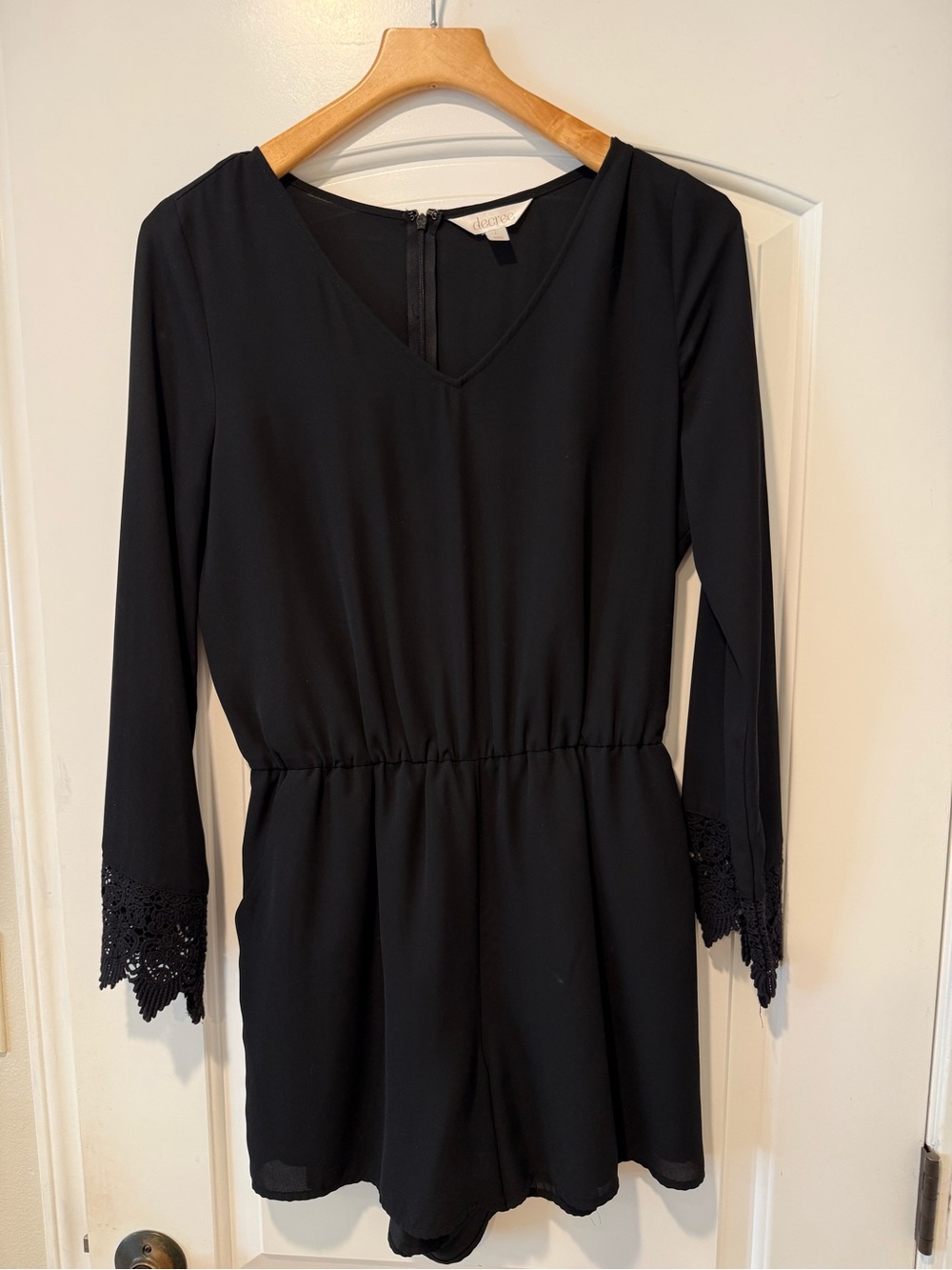 Decree Black Long-Sleeve V-Neck Romper with Lace Cuffs